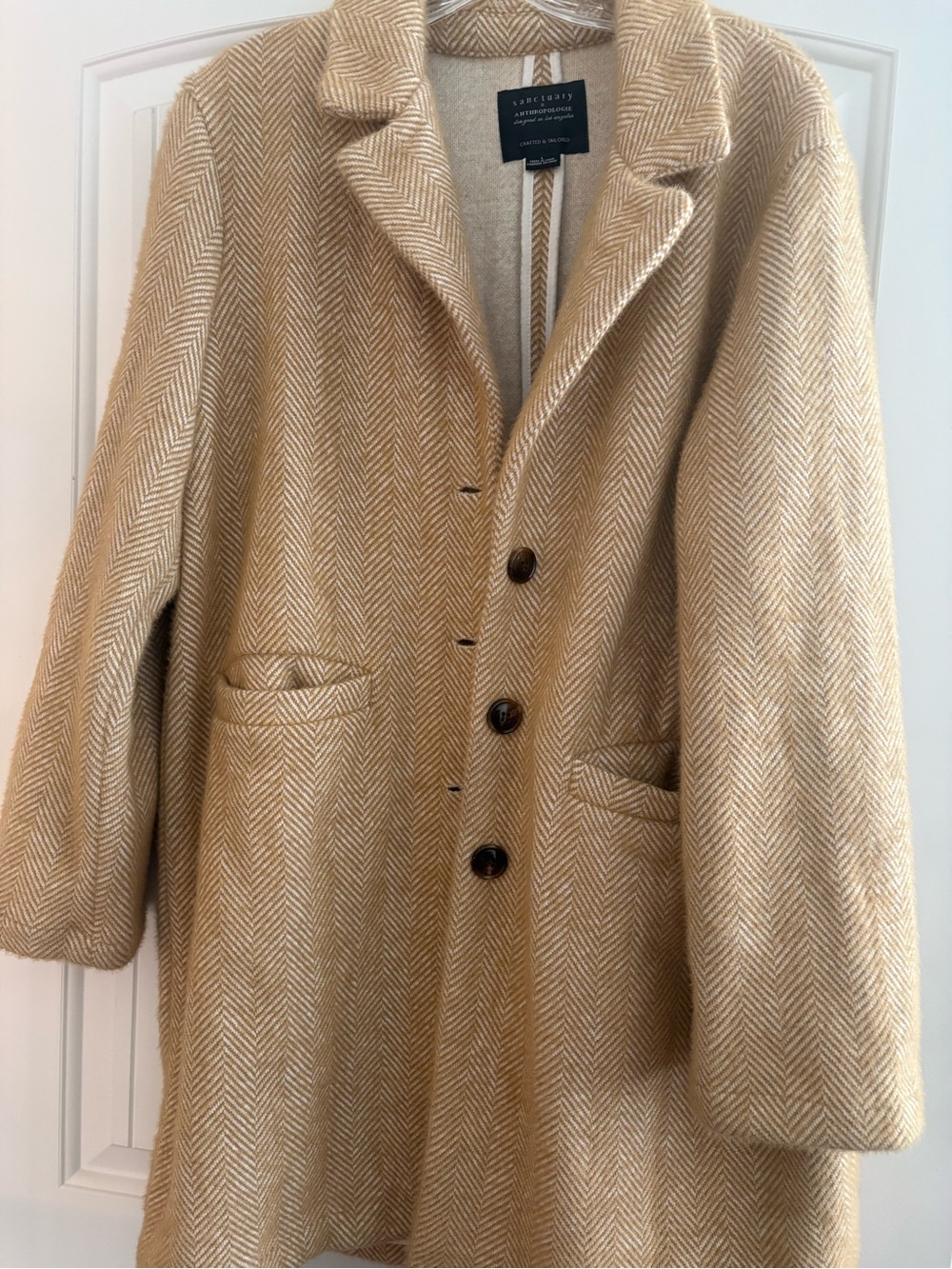 Sanctuary by Anthropologie Women’s Herringbone Wool Blend Coat in Camel